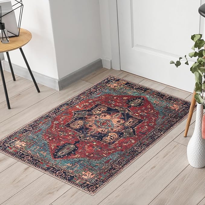 Keen Home Design 2x3 Rug - Machine Washable Entry Rug with Non-Slip Backing, Ideal for Enteryway, Kitchen, Bathroom, Laundry Room - Vintage, Easy Clean, Durable, Low Pile Rug - (2' x 3')