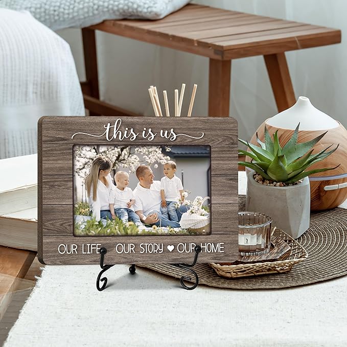 This Is Our Home Photo Frame, House Warming New Home Gifts for Couples Women Men Her Him, Home Office Farmhouse Desk Decor (for 4x6 Photo)-A42