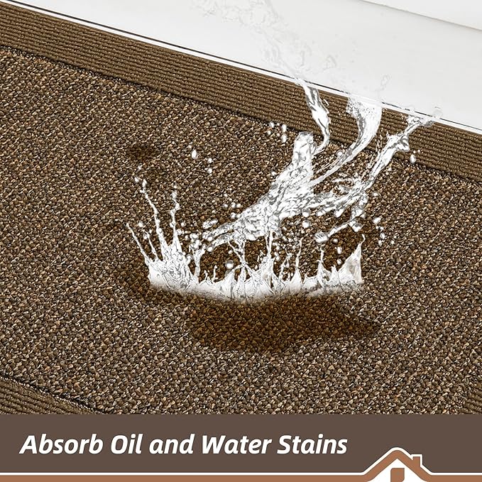 BEQHAUSE Kitchen Rugs and Mats Set of 2 Non-Slip Kitchen Mats for Floor, Absorbent and Stain Resistant Kitchen Runner, Machine Washable Rugs for Kitchen, Laundry & Sink, 24"x36"+24"x60", Brown