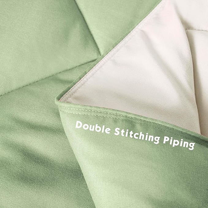 HIG 3pc Sage Green Queen Size Comforter Set-All Season Reversible Down Alternative Comforter with Two Shams -Quilted Duvet Insert with Corner Tabs - Diamond Stitched Blanket - Breathable, Soft, Fluffy