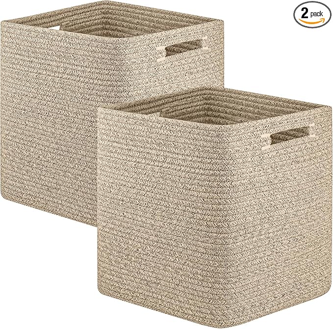 OIAHOMY Storage Cubes, 13 Inch Cube Storage Organizer, Collapsible Storage Bins, Baskets for Organizing, Storage Bins for Shelves-Brown, 2-PACK