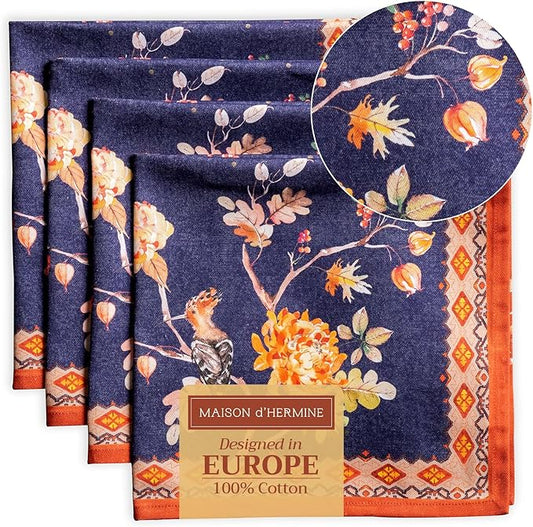 Maison d' Hermine Cloth Napkins Set of 4 100% Cotton Everyday Reusable Square Napkins Cloth Washable, Dinner, Party, Wedding, Restaurant (Kelim - Infinity, 20" x 20")