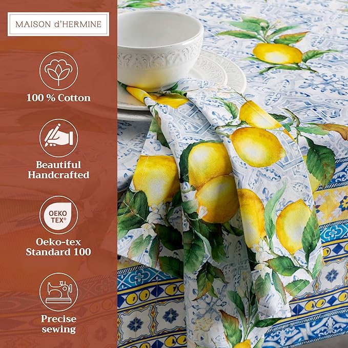 Maison d' Hermine Cloth Napkins Set of 4 100% Cotton Everyday Reusable Square Napkins Cloth Washable, Dinner, Party, Wedding, Restaurant, Spring/Summer (Citrus, 20" x 20")