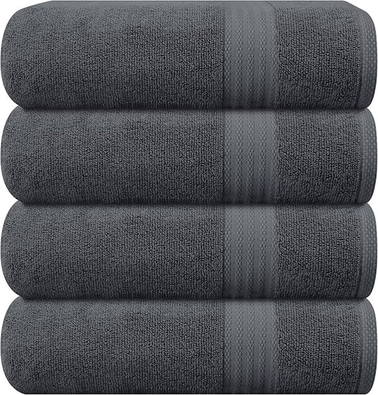 GLAMBURG Premium Cotton 4 Pack Bath Towel Set - 100% Pure Cotton - 4 Bath Towels 27x54 - Ideal for Everyday use - Ultra Soft & Highly Absorbent - Charcoal
