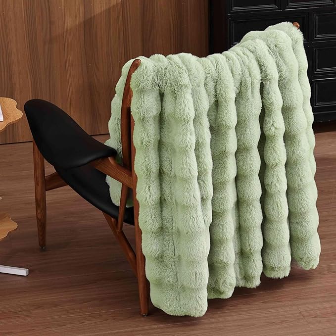 Sage Green Fluffy Bubble Throw Blanket 60x80 Faux Fur Fuzzy Furry Throw Blanket for Bedroom Sofa Couch Soft Cozy Thick