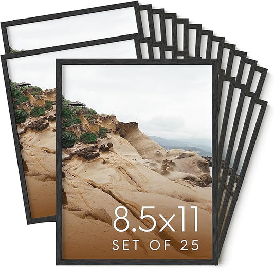 Haus and Hues 8.5x11 Black Oak Wood Picture Frames Set of 25 - Premium Bulk Picture Frames 8.5x11 Bundle - Elegant Gallery Wall Frame Set for Posters, Art Display - Ideal for Wall Decor in Home &