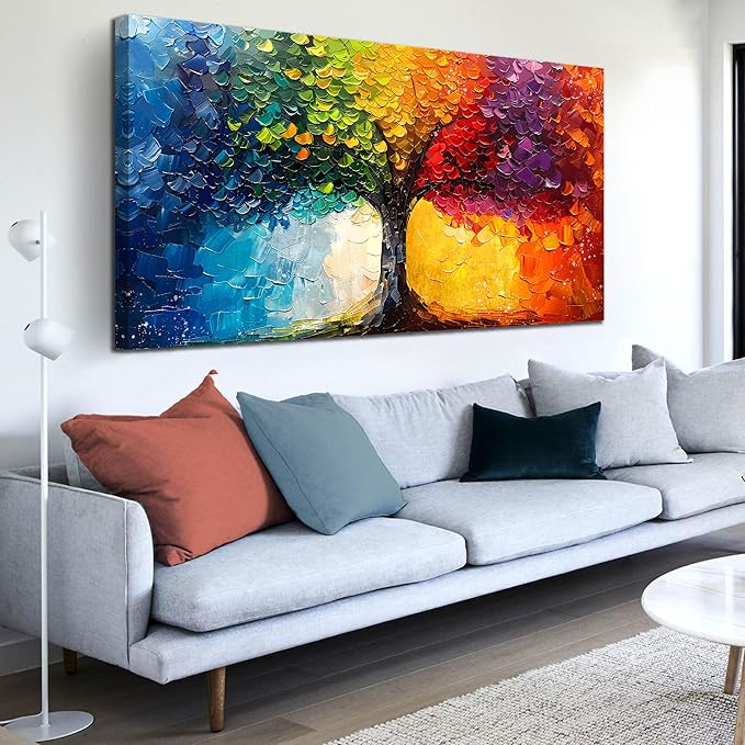 Large Tree Pictures for Living Room - Modern Canvas Wall Art for Office - Colorful Wall Decor for Girls Bedroom Size 29" x 59"