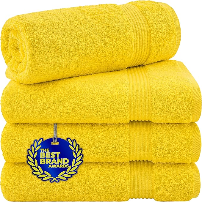 Cotton Paradise 4 Piece Turkish Bath Towels for Bathroom, 100% Cotton Extra Large Soft Plush Towels Bathroom Set, Yellow
