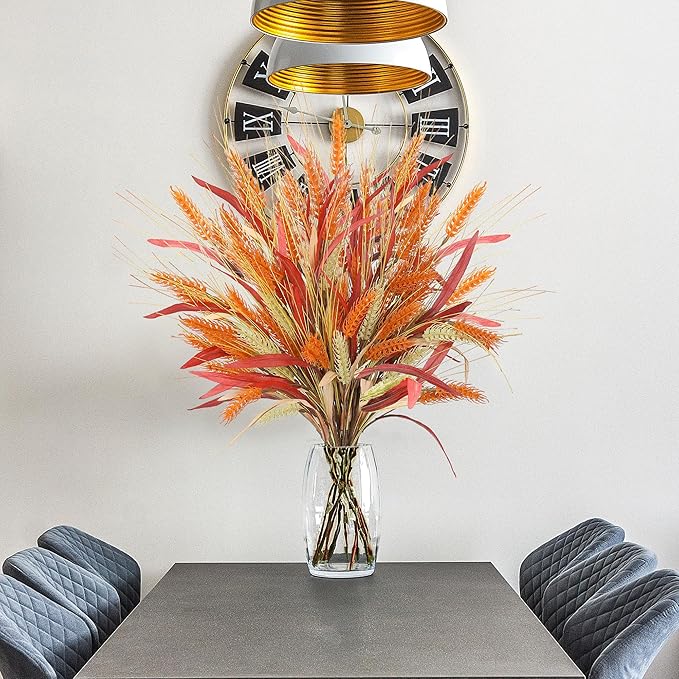 Sggvecsy Artificial Fall Flowers 6 Pcs 17.5 inch Floral Arrangement Fake Floral Stems Autumn Leaves Branches Fall Plastic Bouquets with Grain for Thanksgiving Home Table Centerpieces Wedding Decor