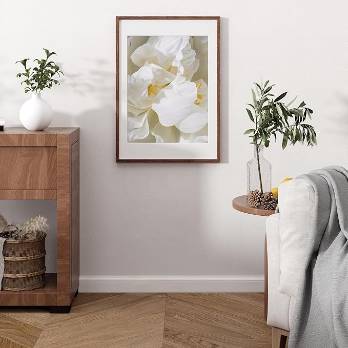 Solid Oak Wood Frame - 19x27, Matted to 16x21, Real Glass, Walnut Color, 1 Pack