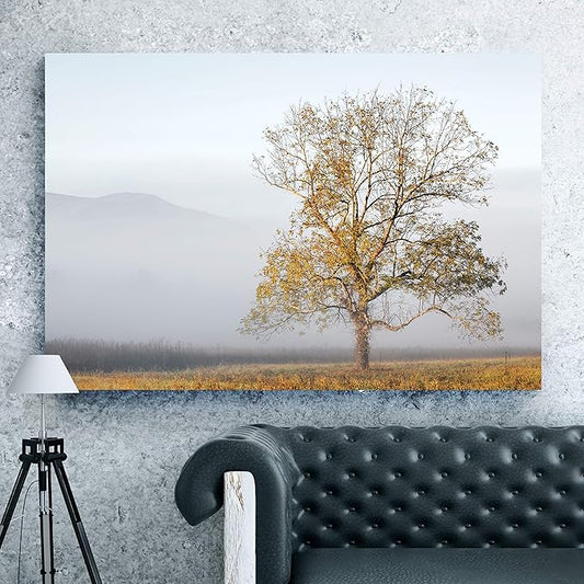 Renditions Gallery Nature Wall Art Pictures & Prints Standalone Tree with Faded Mountain Canvas Hanging Artwork for Bedroom Living Room Office Decorations - 18"X27" LT08
