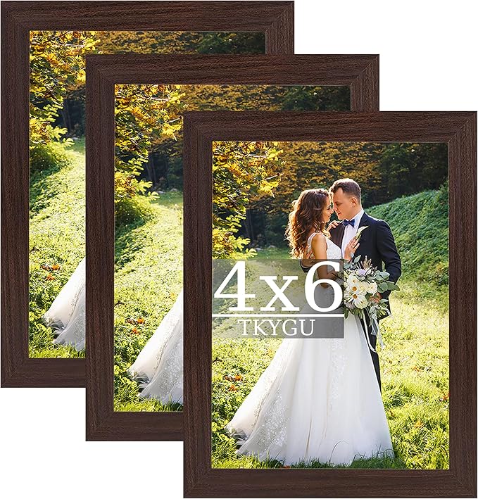 4x6 Picture Frames Brown Woodgrain,Made of Real Glass for 4x6 Rustic Frames Set of 3,Poster/Art Frames,Wall Tabletop Display Gallery Family Memorial Pic Frame Gift