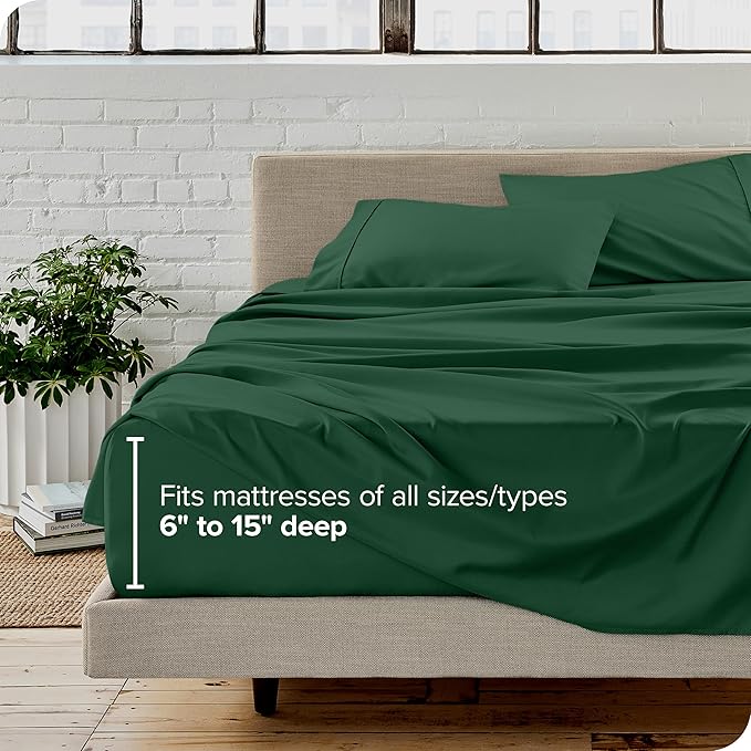 Bare Home California King Sheet Set - 1800 Ultra-Soft Microfiber Cal King Bed Sheets - Double Brushed - Deep Pockets - Easy Fit - 4 Piece Set - Bed Sheets (California King, Forest Green)
