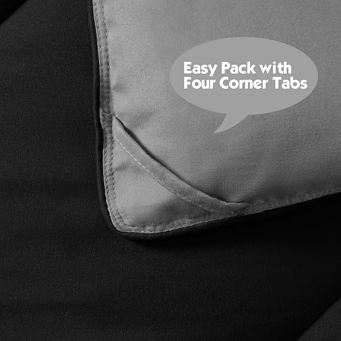 HIG 3pc Black Queen Size Comforter Set-All Season Reversible Down Alternative Comforter with Two Shams -Quilted Duvet Insert with Corner Tabs - Diamond Stitched Blanket - Breathable, Soft, Fluffy