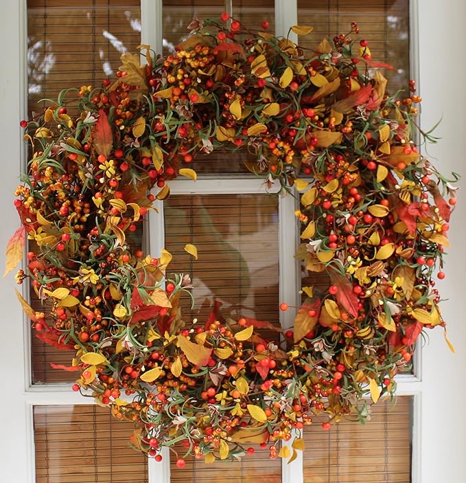 The Wreath Depot Appalachia Berry Silk Fall Door Wreath 24 inch, Handcrafted, Designed in USA, Full Wreath Shape and Size, Beautiful White Gift Box Included
