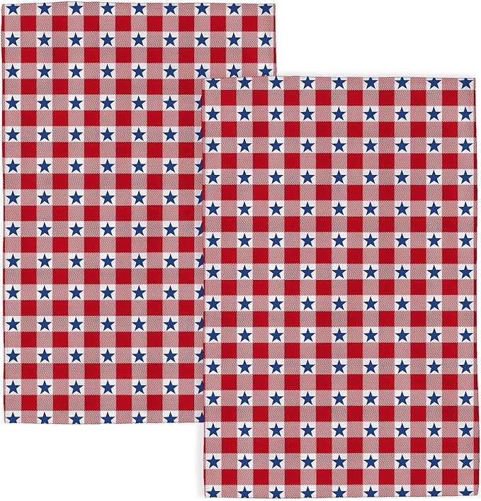 4th of July Kitchen Towels 16x24 Inch Red Buffalo Plaid Blue Patriotic Stars Decor Dish Towels Independence Day Decoration Hand Towels Absorbent Dish Cloths for Home Kitchen Dining Set of 2