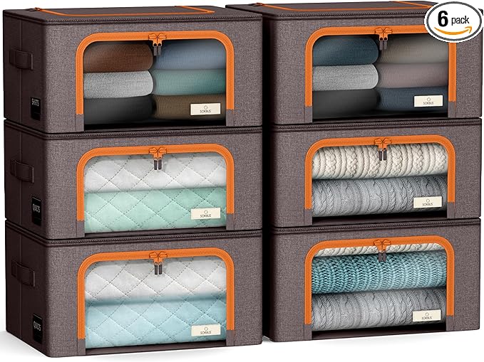 Sorbus Storage Bins with Metal Frame - Stackable & Foldable Clothes Organizer Bags - Oxford Fabric Storage Containers with Large Clear Window & Carry Handles, Bedroom Organization for Bedding & Linen