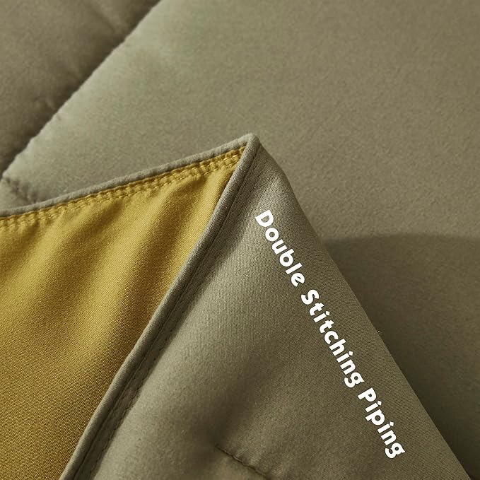 HIG 3pc Dark Olive King Size Comforter Set - All Season Reversible Down Alternative Comforter with Two Shams - Quilted Duvet Insert with Corner Tabs - Box Stitched Blanket - Breathable, Soft, Fluffy