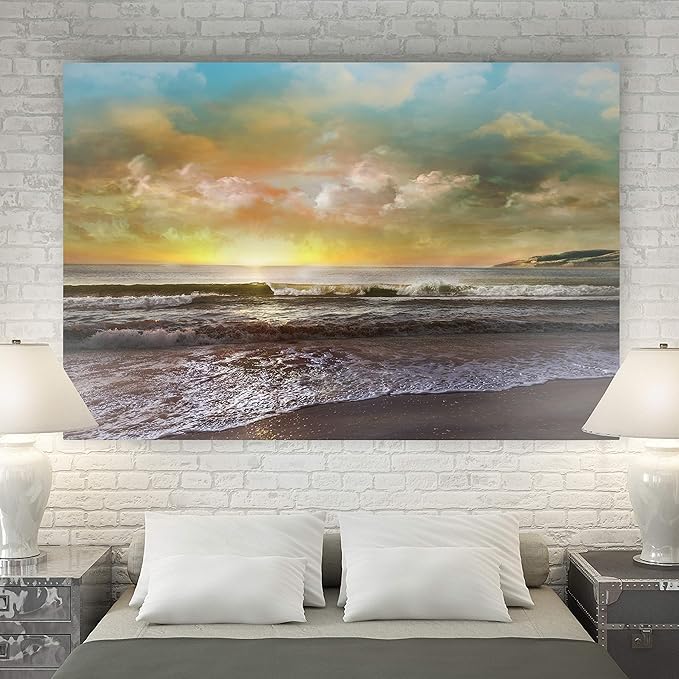Renditions Gallery Canvas Nature Art Landscape View of Dusk at Calm Ocean Beach Wall Hanging Prints for Office Home Kitchen Decorations - 18"X27" LT08