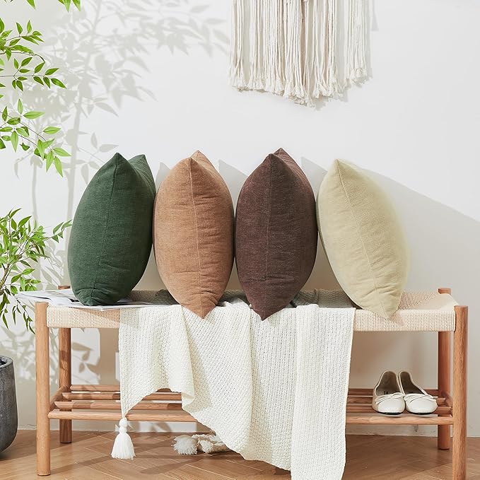 GAWAMAY Decorative Square Throw Pillow Covers 18x18 Inch Set of 4, Super Soft Chenille Pillows Cover Fall Pillowcase for Living Room Bedroom Sofa Couch Cushion Cover Coffee 45x45cm (No Insert)