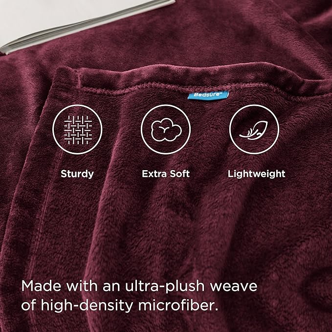 Bedsure GentleSoft Fleece Throw Blanket Burgundy Red - 300GSM Blankets for Couch, Sofa, Bed, Soft Lightweight Plush Cozy Throws for Toddlers, 50x60 inches