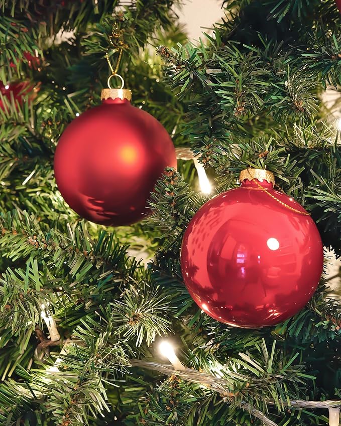 DN DECONATION Red Glass Christmas Ornaments, Set of 9, 3.15' Hanging Christmas Baubles for Xmas Tree Decoration, Wedding Party Gift