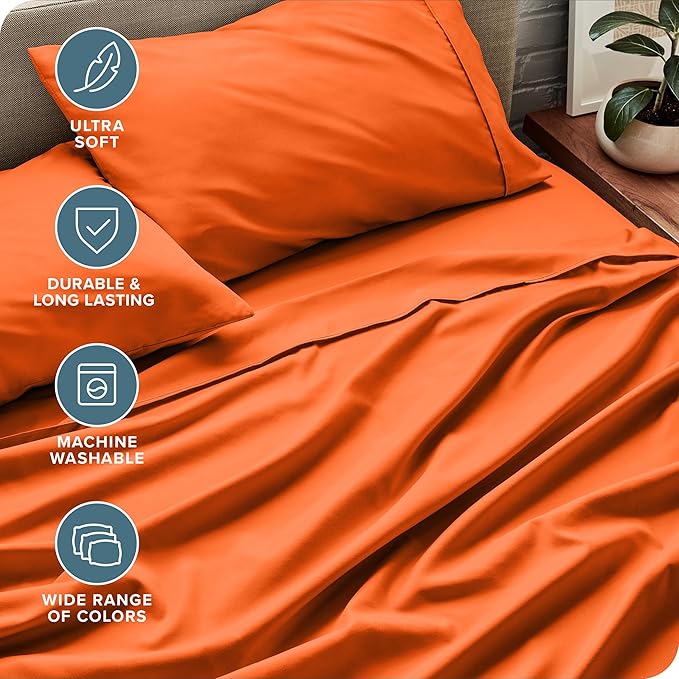 Bare Home Twin XL Sheet Set - College Dorm Size - Luxury 1800 Ultra-Soft Microfiber Twin Extra Long Bed Sheets - Deep Pockets - Easy Fit - Extra Soft - 3 Piece Set - Bed Sheets (Twin XL, Orange)
