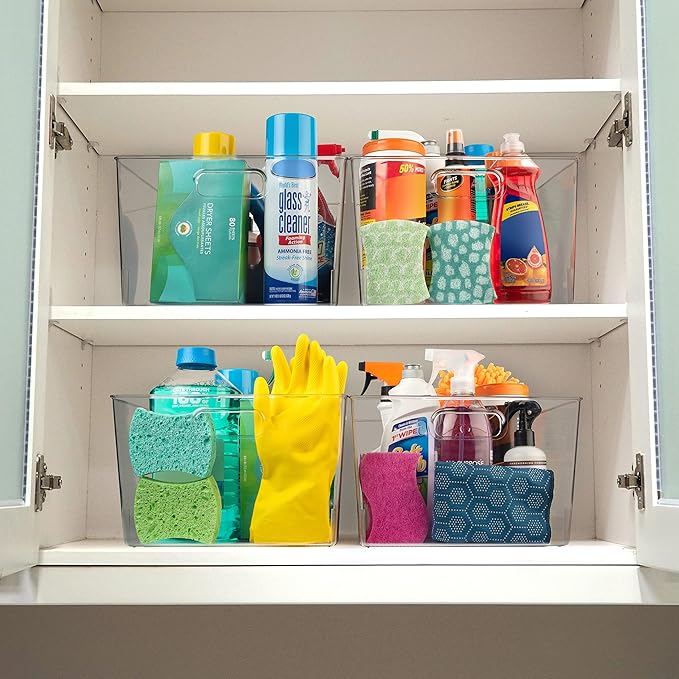 ClearSpace Clear Plastic Storage Bins – XL 4 Pack Perfect for Kitchen,Fridge, Pantry Organization, Cabinet Organizers