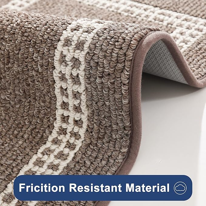 COSY HOMEER Kitchen Rugs Non-Slip 20x30/20x48 Inch Thick Polypropylene Standing Mat for Home Machine Washable, Brown