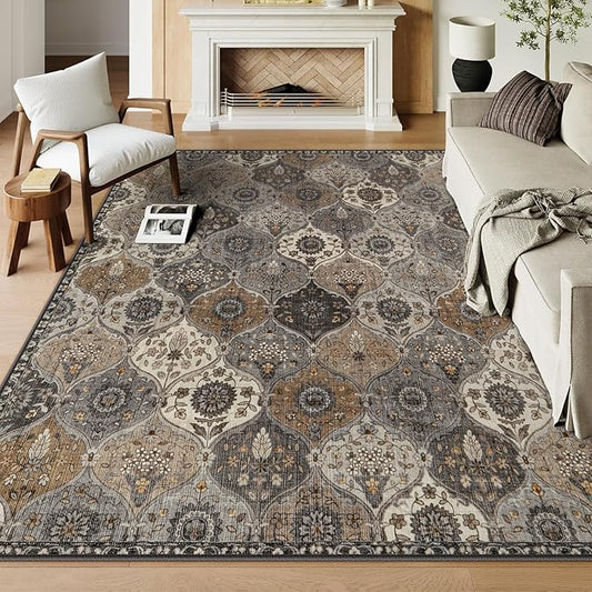 Lahome Moroccan Trellis 9x12 Rug for Living Room, Soft 9x12 Area Rug for Bedroom Dining Room, Ultra-Thin Non-Slip Non Shedding Distressed Throw Large Carpet for Office, Grey
