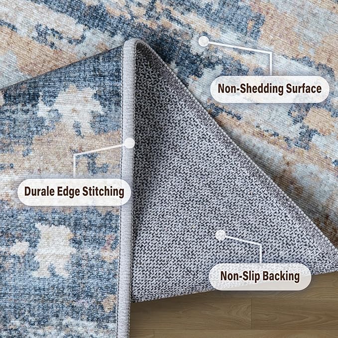 Area Rug Living Room Rugs: 5x7 Rug for Bedroom Machine Washable with Non Slip Backing Non Shedding Abstract Stain Resistant Large Carpet for Dining Room Nursery Home Office - Multi