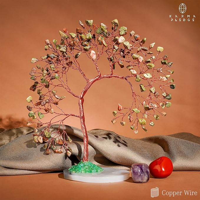 Unakite Healing Crystal Tree of Life for Home and Office Decor, Positive Energy, Wealth, Good Luck, Reiki Healing Crystals and Stones, Handmade Feng Shui Decoration, Birthday Gifts for Women, Mom