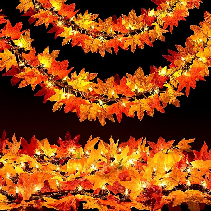 Fall Decor Fall Decorations for Home: Thanksgiving Decorations 10.8 FT Plug in Fall Garland with Lights 50 Orange Bulbs Connectable Lighted Fall Garland Thanksgiving Table Decor Indoor Outdoor