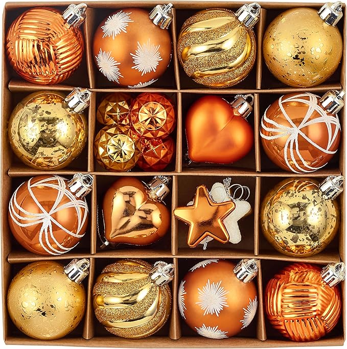 Valery Madelyn 28Pcs Fall Heart Shaped Ornaments Gift Pack, Thanksgiving Autumn Craft Painted Tree Heart Decorations, Orange Christmas Baubles Hanging Harvest Halloween Holiday Decor