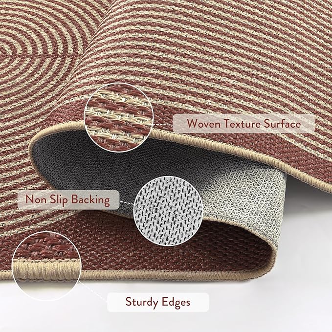 Lahome Modern Rainbow Easy Jute Outdoor Rug 5x7, Stain Resistant Red Dining Room Patio Rug, Farmhouse Non Slip Non Shedding Indoor Outdoor Carpet for Living Room Home Office Bedroom Deck Backyard