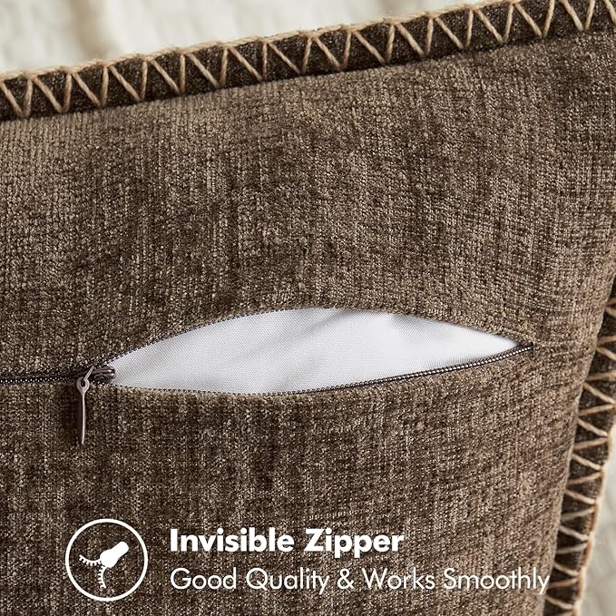 MIULEE Pack of 2 Couch Throw Pillow Covers 20x20 Inch Brown Farmhouse Decorative Pillow Covers with Stitched Edge Soft Chenille Solid Dyed Spring Pillow Covers for Sofa Bed Living Room