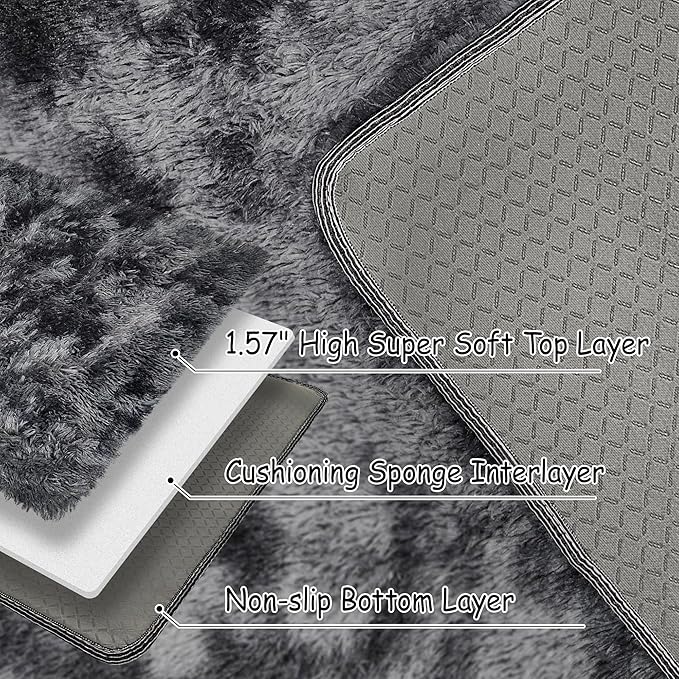 Small Tie-Dyed Area Rug for Bedroom 2x3 Mini Black Grey Fluffy Rug Mat Bedside Throw Rug for Kids Room Boys Teens Nursery Baby Dorm Living Room Home Decor Aesthetic Carpets