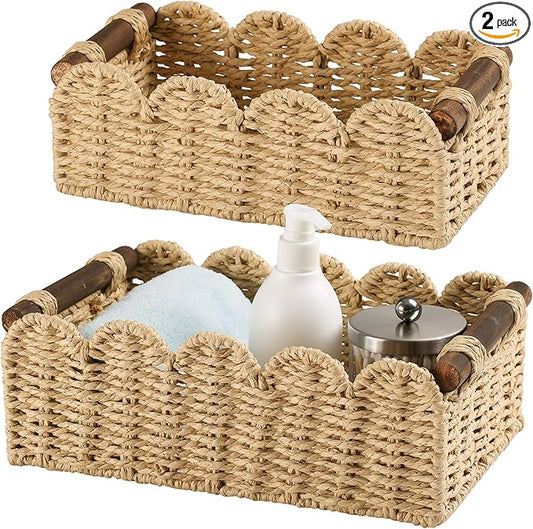 Storage Basket Wicker Baskets for Organizing Toilet Paper Storage Basket for Toilet Tank Top,Beige