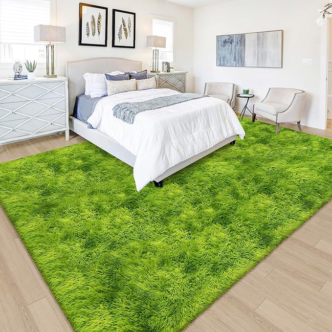 Green Tie-Dyed Rug for Living Room 6x9 Fluffy Area Rug Mat Bedside Throw Rug for Bedroom Kids Room Boys Teens Nursery Baby Dorm Office Home Decor Aesthetic Carpets