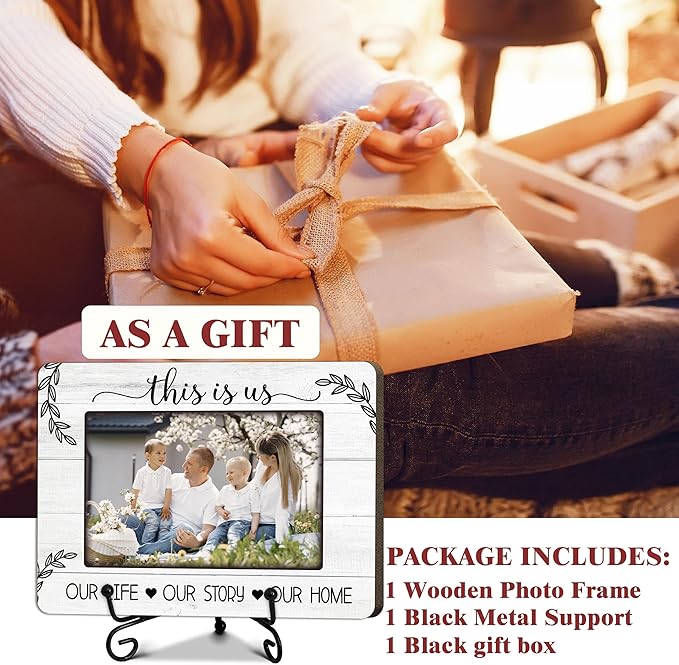 This Is Our Home Photo Frame, House Warming New Home Gifts for Couples Women Men Her Him, Home Office Farmhouse Desk Decor (for 4x6 Photo)-A43