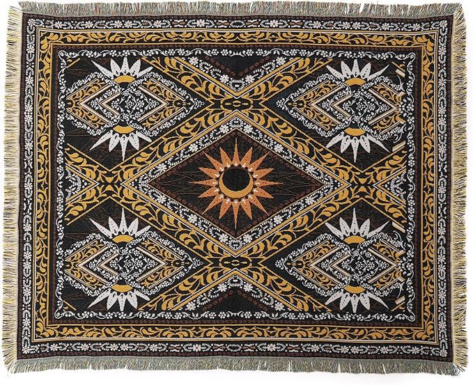 Boho Throw Blanket Reversible Cotton Bohemian Tapestry Hippie Room Decor Double Sided (The Block 50"x60")