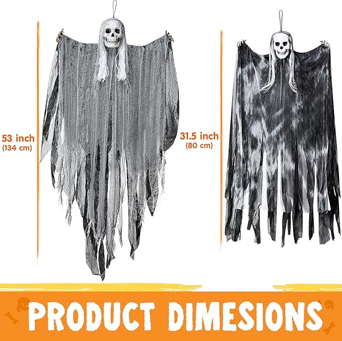 JOYIN 3 Pack Hanging Halloween Skeleton Ghosts Decorations Outdoor, Grim Reapers for Best Halloween Outdoor Decorations, Haunted Haunted House Prop, Party Supplies