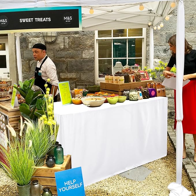 HolidayIdeas Open Back Fitted Tableclothss for 6 Ft Rectangle Table, Wrinkle Resistant Washable Table Covers 96x30 Inch for Craft Fairs, Banquets, Trade Show Display, White,6 Pcs