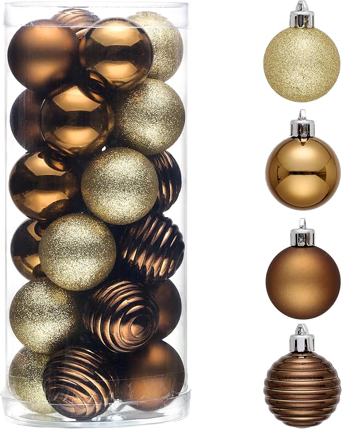 Valery Madelyn 1.57 Inches Small Christmas Tree Decorations Ornament Set for 4th of July Fall Halloween, 24ct Bronze Copper Gold Shatterproof Hanging Ball Ornaments Holiday Party Decor