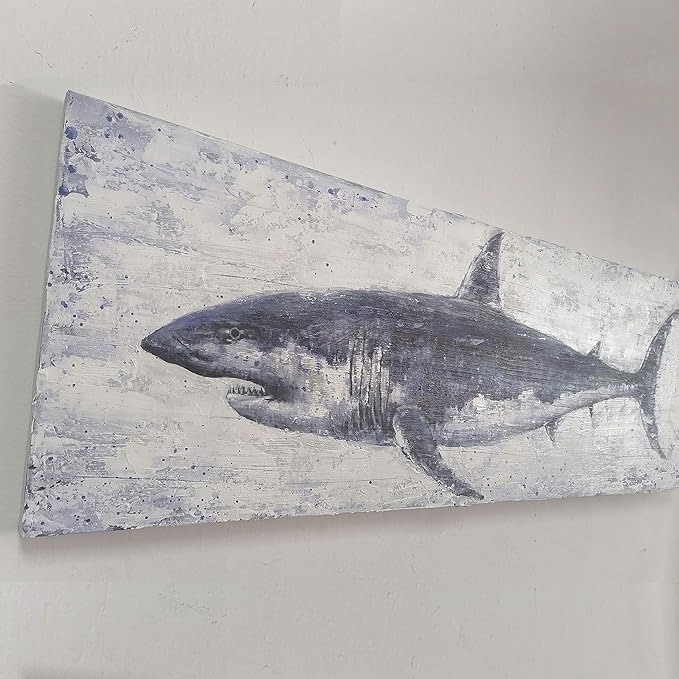 NdcSkyArt Vintage Shark Canvas Wall Art: Nautical Decor for Coastal Home & Office