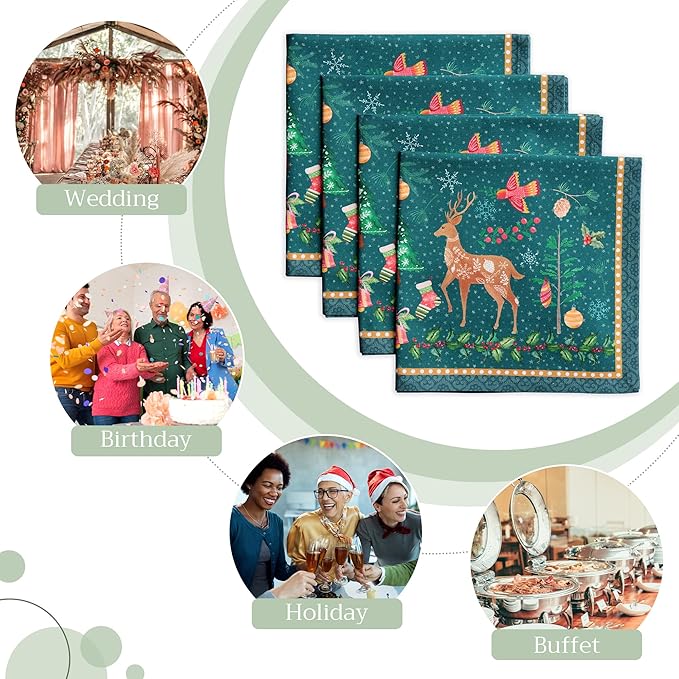 Maison d' Hermine Cloth Napkins Set of 4 100% Cotton Everyday Reusable Square Napkins Cloth Washable, Dinner, Party, Wedding, Restaurant (Hygge Christmas, 20" x 20")