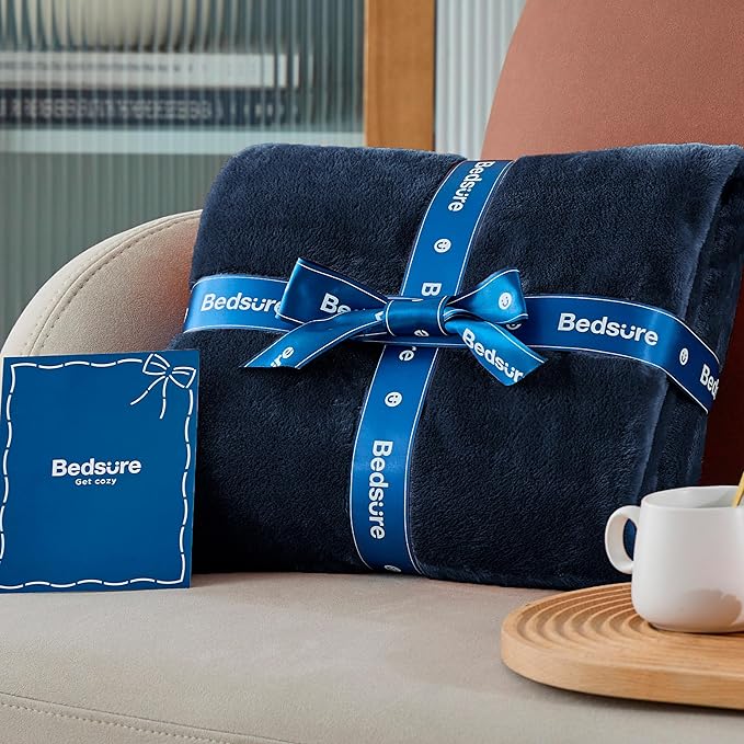 Bedsure GentleSoft Navy Fleece Blankets Queen Size - Bed Blanket Blue Soft Lightweight Plush Fuzzy Cozy Luxury Microfiber, 90x90 inches