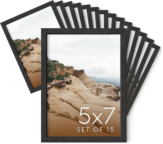 Haus and Hues 5x7 Black Oak Wood Photo Frame Set of 15 - Mini Picture Frames Bulk Gallery Set - Premium Bulk Picture Frames 5x7 for Stylish Photo Gallery Wall Frame Set - Ideal for Home & Office Decor