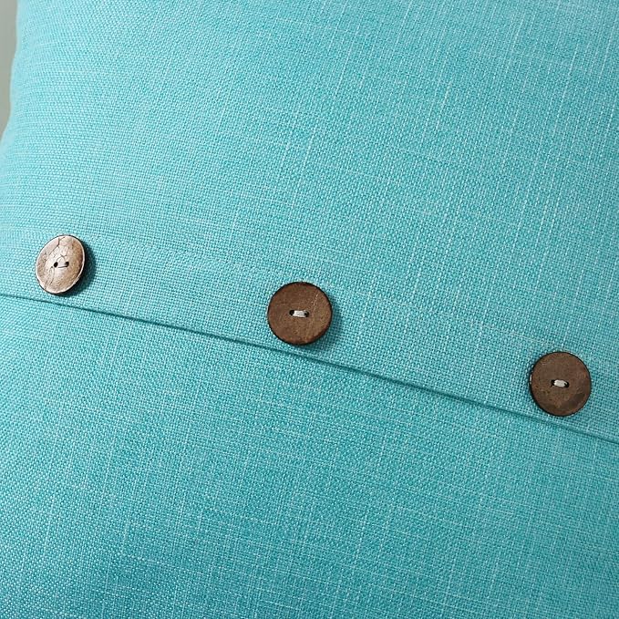 HAUSSY Turquoise Linen Decorative Throw Pillow Covers 22x22 Inch Set of 2,Square Cushion Case with 3 Vintage Buttons,Modern Farmhouse Home Decor for Couch,Bed