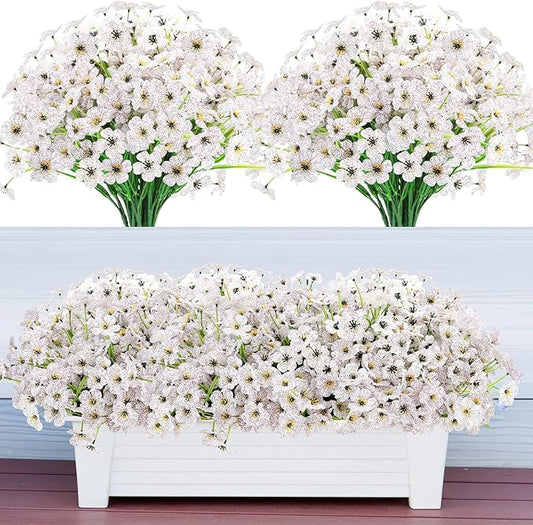 20 Bundles Artificial Flowers for Outdoors Decorations, Fake Flowers Faux Plants Silk Colorful Daisy Eucalyptus Flowers Realistic UV Resistant for Garden Patio Porch Box Home Decor, White